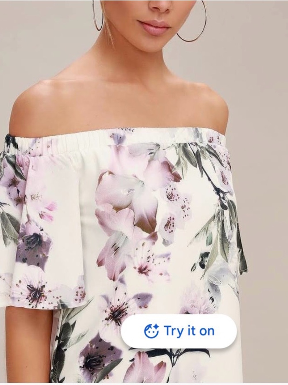 Lulu's White Floral Off-Shoulder Mini Dress with Blush and Green